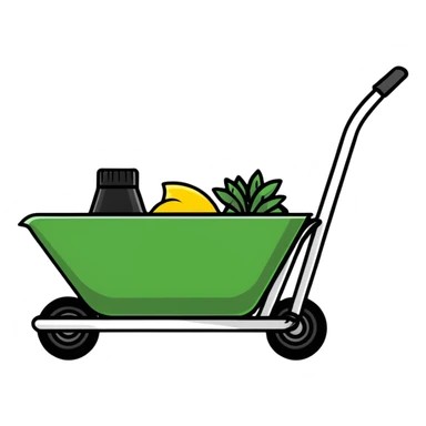 wheelbarrow with car features like headlights and steering wheel sticker