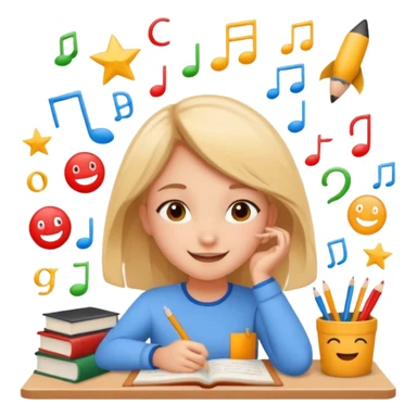 happy girl dreaming surrounded by symbols of exams and high grades, expressing joy and relief sticker