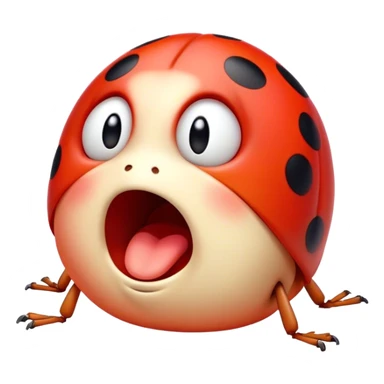 Cinematic Adorable Yawning Ladybug Portrait Emoji, Head tilted slightly with a dramatic, wide-open yawn, showcasing a small, rounded form with softly drooping wings and sleepy, half-closed eyes, Simplified yet irresistibly cute features, highly detailed, glowing with a soft, cozy red glow, high shine, relaxed yet expressive, stylized with a dash of whimsical nature charm, soft glowing outline, capturing the essence of a drowsy ladybug that appears ready to stretch and yawn its way out of the screen! sticker