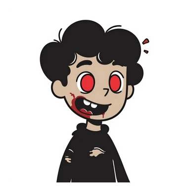 brown-skinned boy with red eyes, zombie face, doodle style sticker