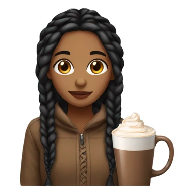 Light brown girl with black long braids and a hot chocolate sticker