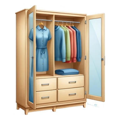 Icon for Furniture Design: a semi-transparent sketch of a wardrobe with a 3D model, pencil strokes, and development metrics. Without dress. The icon should represent the process of creating and refining furniture design. Transparent background. sticker