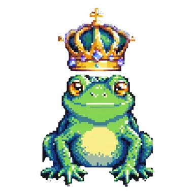 crowned frog in pixel art style sticker