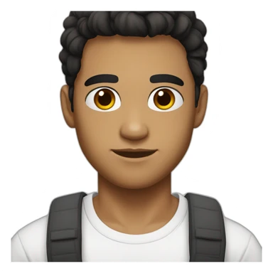 a young man, white skin, shorter black-brown hair and dark brown eyes wearing a white t-shirt sticker