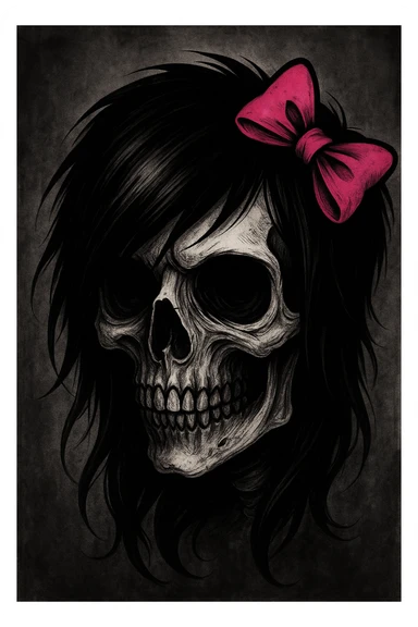 emo style skull with a pink bow sticker