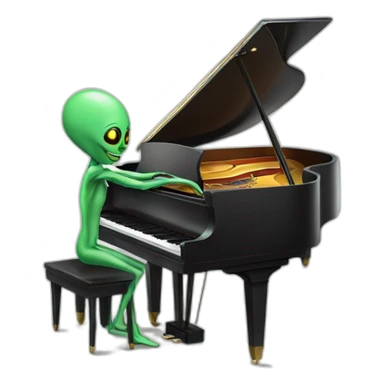 An Alien play cello on a piano sticker