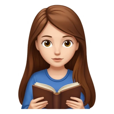 Emoji style white girl with long brown hair reading a book sticker