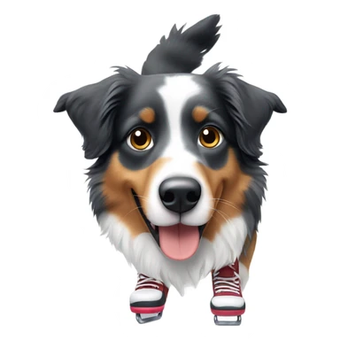 Australian shepherd with ice skates on sticker
