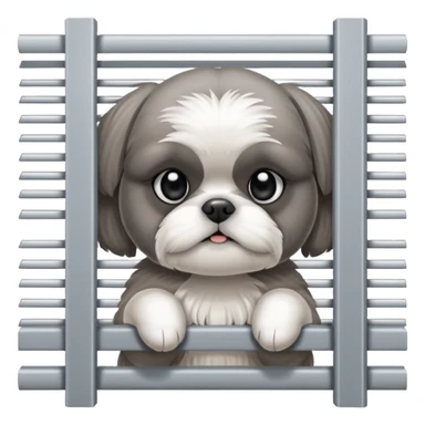 cute all grey shih tzuh behind window blinds pulling them open with one paw and peeking through the slit between the blinds sticker