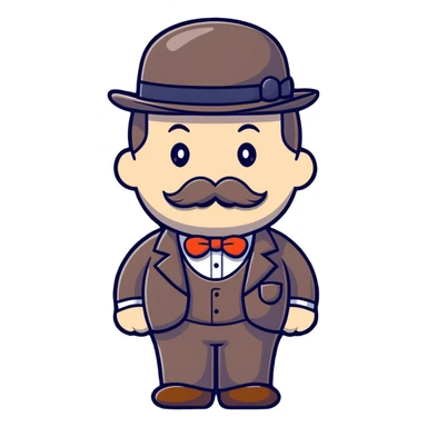 A British man with a bowler hat and mustache saying "Okay Buddy" sticker