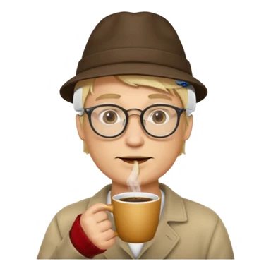 glasses blonde man drink coffe with hat  sticker