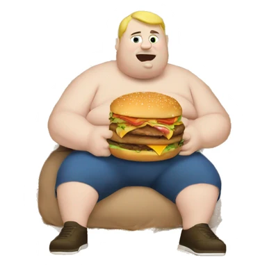 obese white man eating two massive burgers sticker