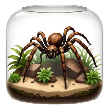 Close-up collage of a pet spider like tarantula, inside a large terrarium. Soft natural lighting highlights their textures and details. Transparent background sticker