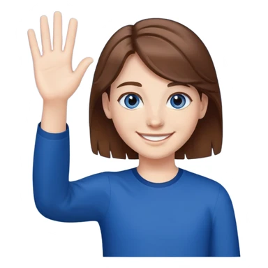 Joven con pelo castaño de ojos azules oscuro sonriendo y saludando  sticker