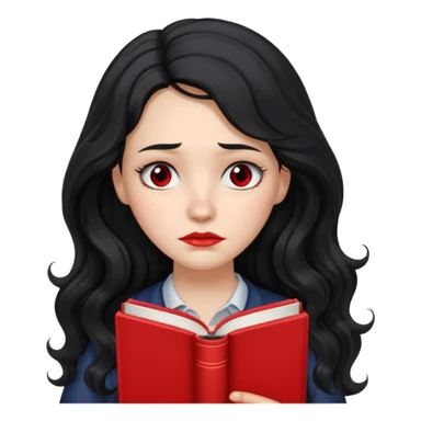 Long Hair Women with red Book, Black wavy hair, sad

 sticker