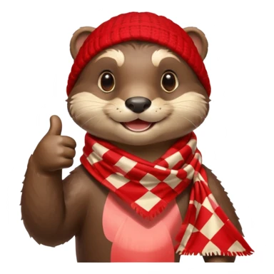 a cute otter smiling and giving thumbs up, wearing red Checkered Triangle scarf sticker