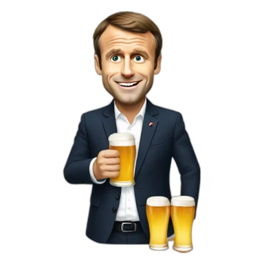 emmanuel macron holding a beer sticker
