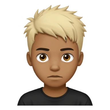 Black Male Teenager with Short punk messy blonde hair, Dark brown bushy eyebrows large expressive golden-brown eyes, wearing a plain white t-shirt, Dark Brown skin color. sticker