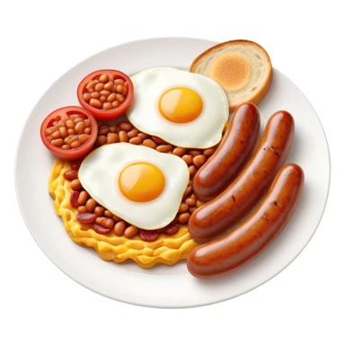 Cinematic Realistic English Breakfast Dish Emoji, showcasing a hearty ensemble of eggs, bacon, sausages, baked beans, and grilled tomatoes rendered with lifelike texture and vibrant, appetizing detail that exudes comforting tradition. sticker