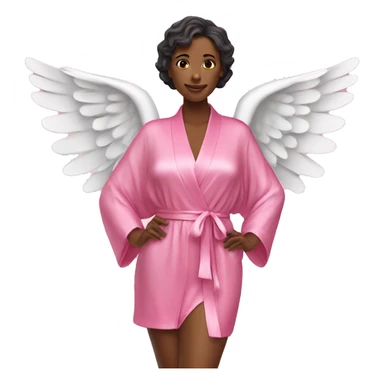 woman in pink silk robe and bikini with angel wings sticker