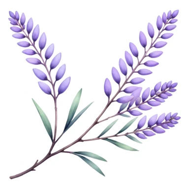 The art style is clean line art with delicate watercolor textures, pastel colors, and a dominant palette of lavender, soft lilac, and muted purple. Let the branch be more elongated sticker