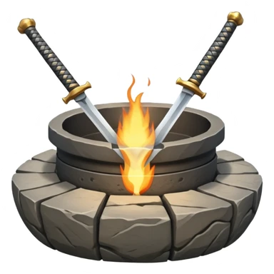 A Japanese stone forge with a sword sticker