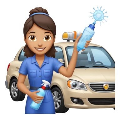 car washer woman with car  sticker
