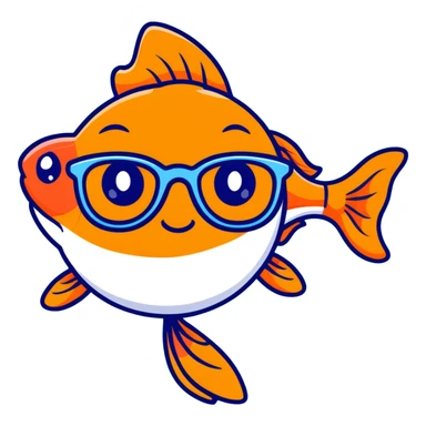 A funny orange goldfish with large glasses, making a goofy face sticker