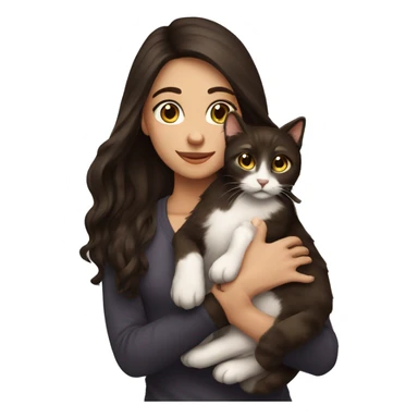 Beautiful woman long dark brown hair hug cat sticker