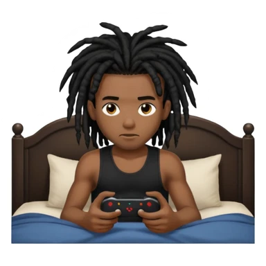 my black boyfriend in his bed with a black singlet on playing video games black dreadlocks  sticker