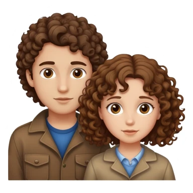Girl with curly brown hair and boy with straight brown hair sticker
