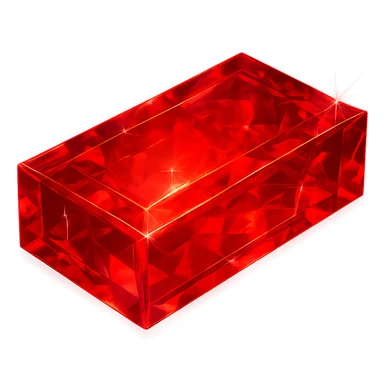 a classic brick but made from translucent ruby, glowing effect, sparkling facets, jewel-like shine, vivid red sticker