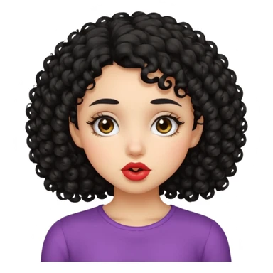 make a girl with black curly hair and dark brown eyes and soft features and make a kissy face sticker
