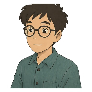 asian nerdy man with glasses, ghibli style sticker