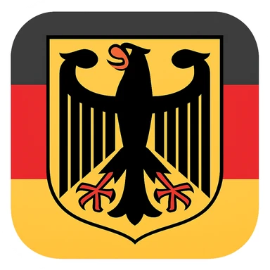 Create a classic and compact emoji featuring the Bundesadler (Federal Eagle) in front of the German flag. The design should be clear, with no text, and have a transparent background. The style should be emoji-like, concise, and visually balanced for emoji use. sticker