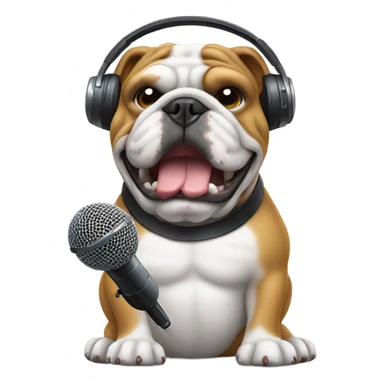 bulldog with a microphone and in headphones sticker