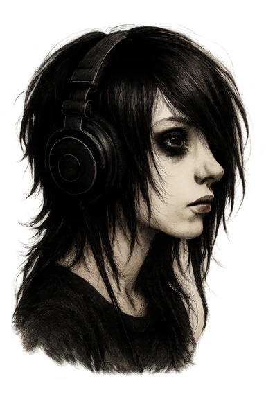 emo girl profile wearing headphones, no background sticker