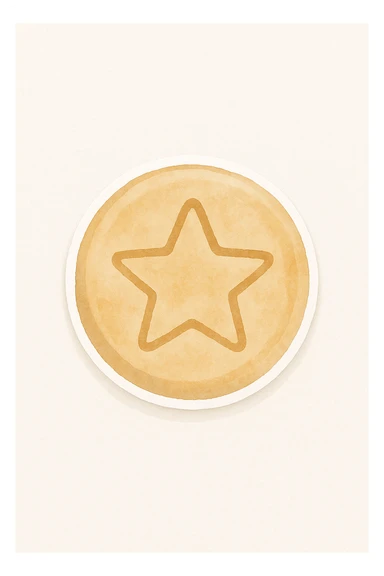 Convert the image to a playful, watercolor dalgona candy in sticker style with a white border, shaped like a circle. The style should be sticker-like, playful, and watercolor. sticker