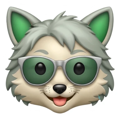 Roxanne Wolf emoji with sunglasses, playful grin, silver and green color scheme sticker