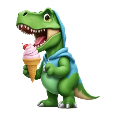 Dinosaur wearing a hoodie holding ice cream sticker