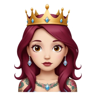Beautiful tattooed long burgundy haired girl wearing a princess crown sticker