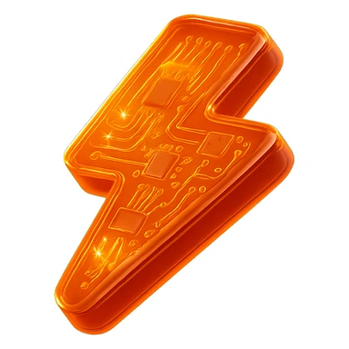 stylized orange lightning bolt glowing with glossy circuit board elements sticker