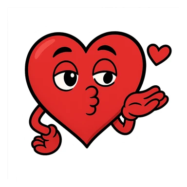 The figure in the third image should show a heart with its hands and pout as if blowing a kiss to someone. Maintain a transparent background. sticker