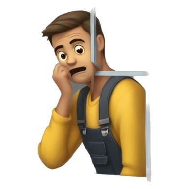 guy holding a radio box over his head outside of another guys window while looking sad and crying and the guy in his room looking out the window looks angry sticker