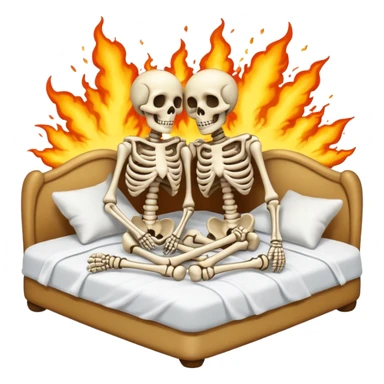 Skeletons cuddling on a bed with an explosion in the background  sticker