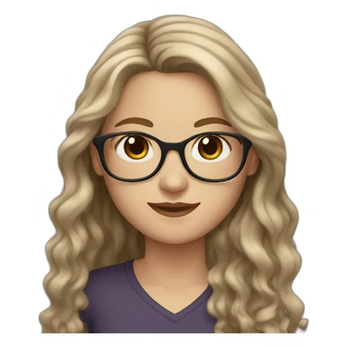 White Girl with wavy dark brown long hair, brown eyes and glasses sticker