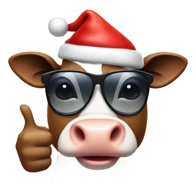 Cow with Santa hat and sunglasses thumbs up sticker