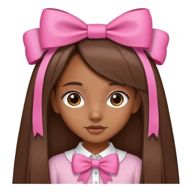 Chica morena con pelo liso y largo y un moño rosa en el cabello sticker
