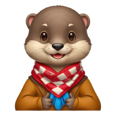 a cute otter smiling and giving thumbs up, wearing red Checkered Triangle scarf sticker