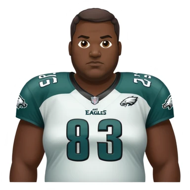Cartoon portrait of a large man with a dark complexion and a Philadelphia Eagles jersey sticker